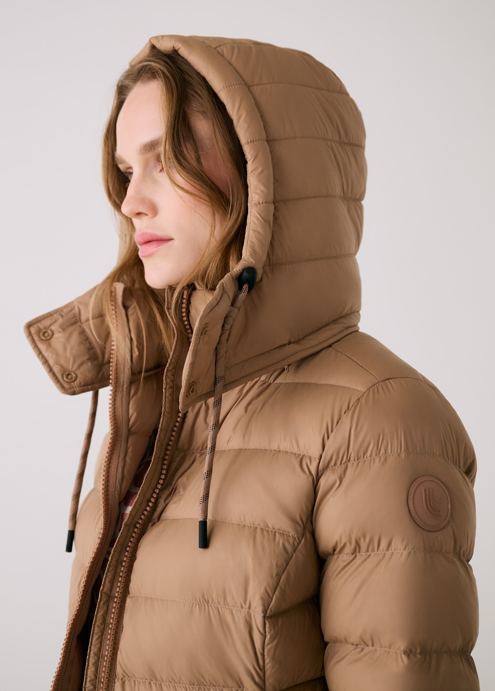 Lolë Claudia Down Jacket in Dune khaki brown