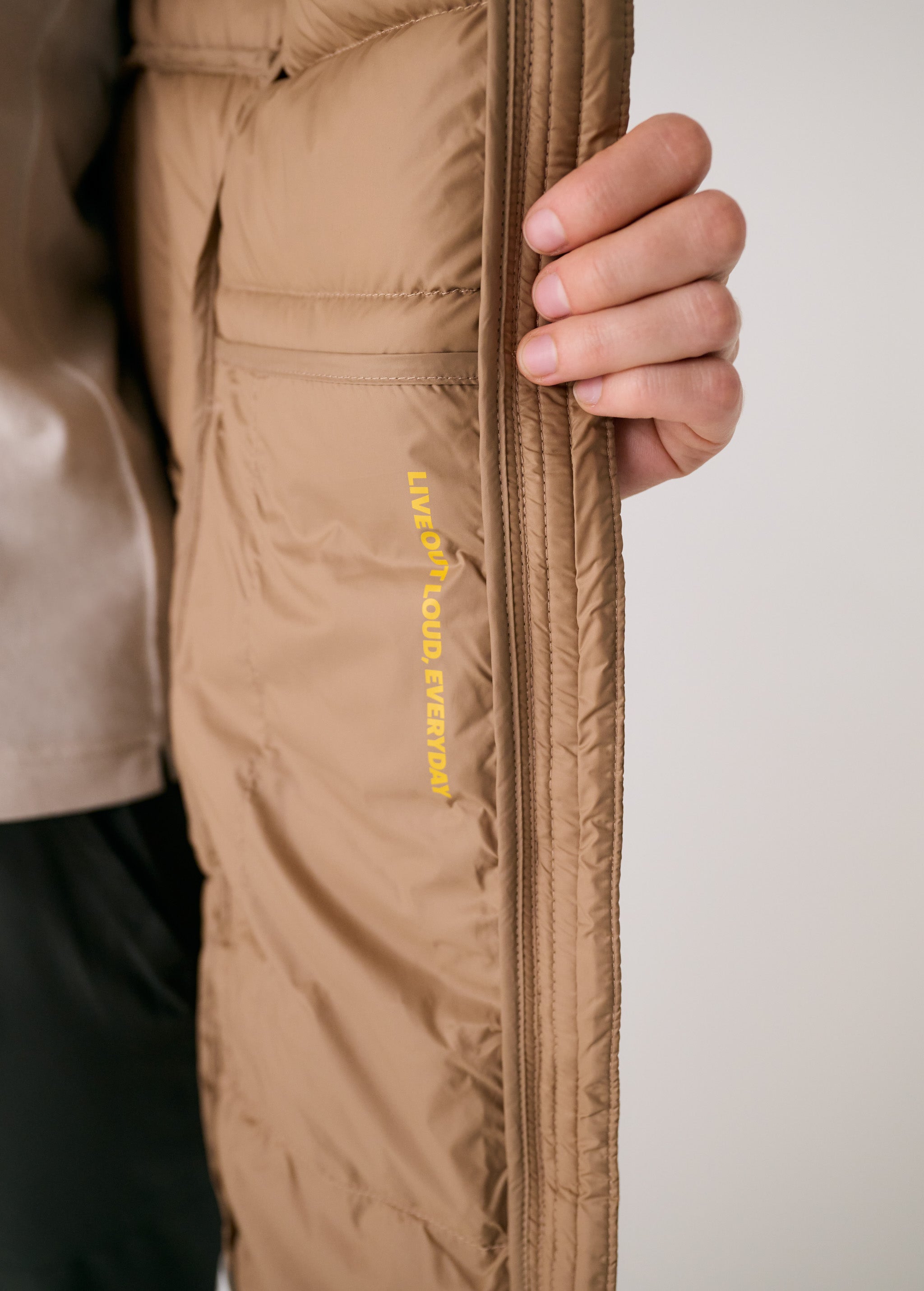 Lolë Claudia Down Jacket in Dune khaki brown