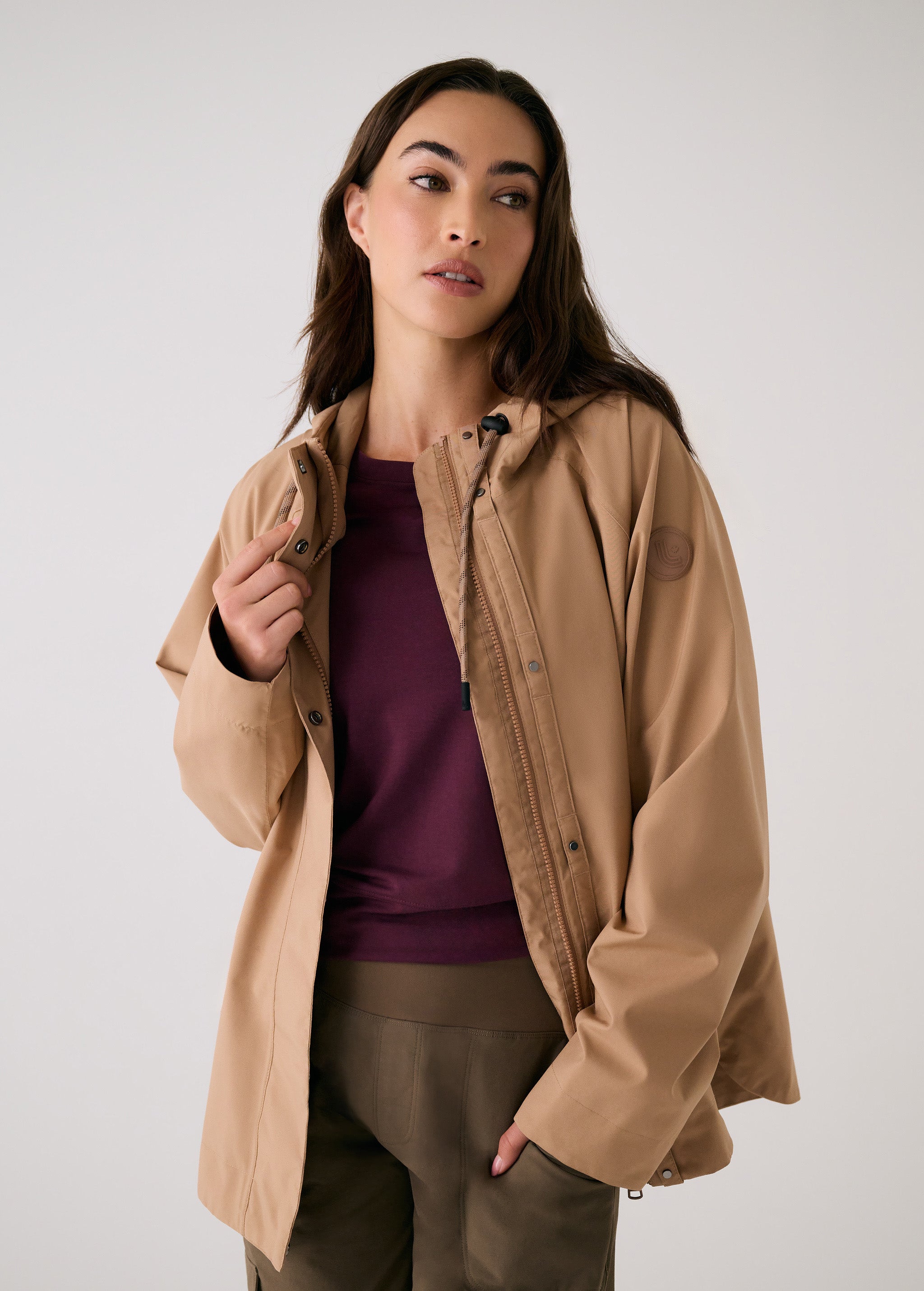 Lolë Lachine Rain Jacket in Dune khaki brown