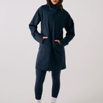 Lolë Element Long Rain Jacket in Outerspace navy — this longline jacket keeps water out while keeping your look sharp