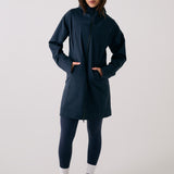 Lolë Element Long Rain Jacket in Outerspace navy — this longline jacket keeps water out while keeping your look sharp