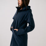 Lolë Element Long Rain Jacket in Outerspace navy — this longline jacket keeps water out while keeping your look sharp