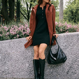 Lolë Element Long Rain Jacket in Sienna brown — this longline jacket keeps water out while keeping your look sharp