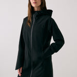 Lolë Element Long Rain Jacket in black — this longline jacket keeps water out while keeping your look sharp