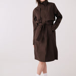Lolë Alizé Trench Coat in Java dark brown — fit note: Cut with a relaxed fit for comfortable layering