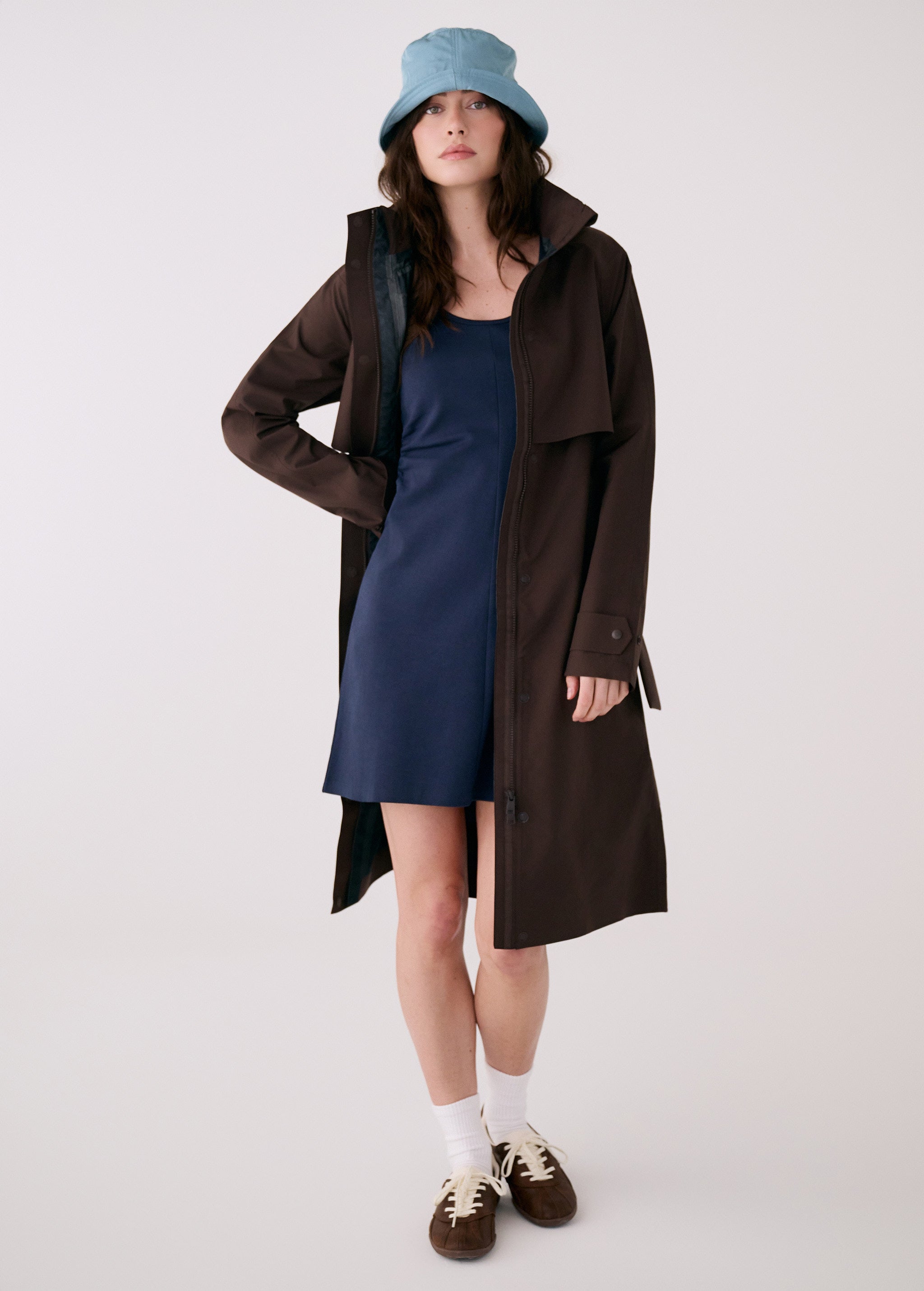 Lolë Alizé Trench Coat in Java dark brown — fit note: Cut with a relaxed fit for comfortable layering