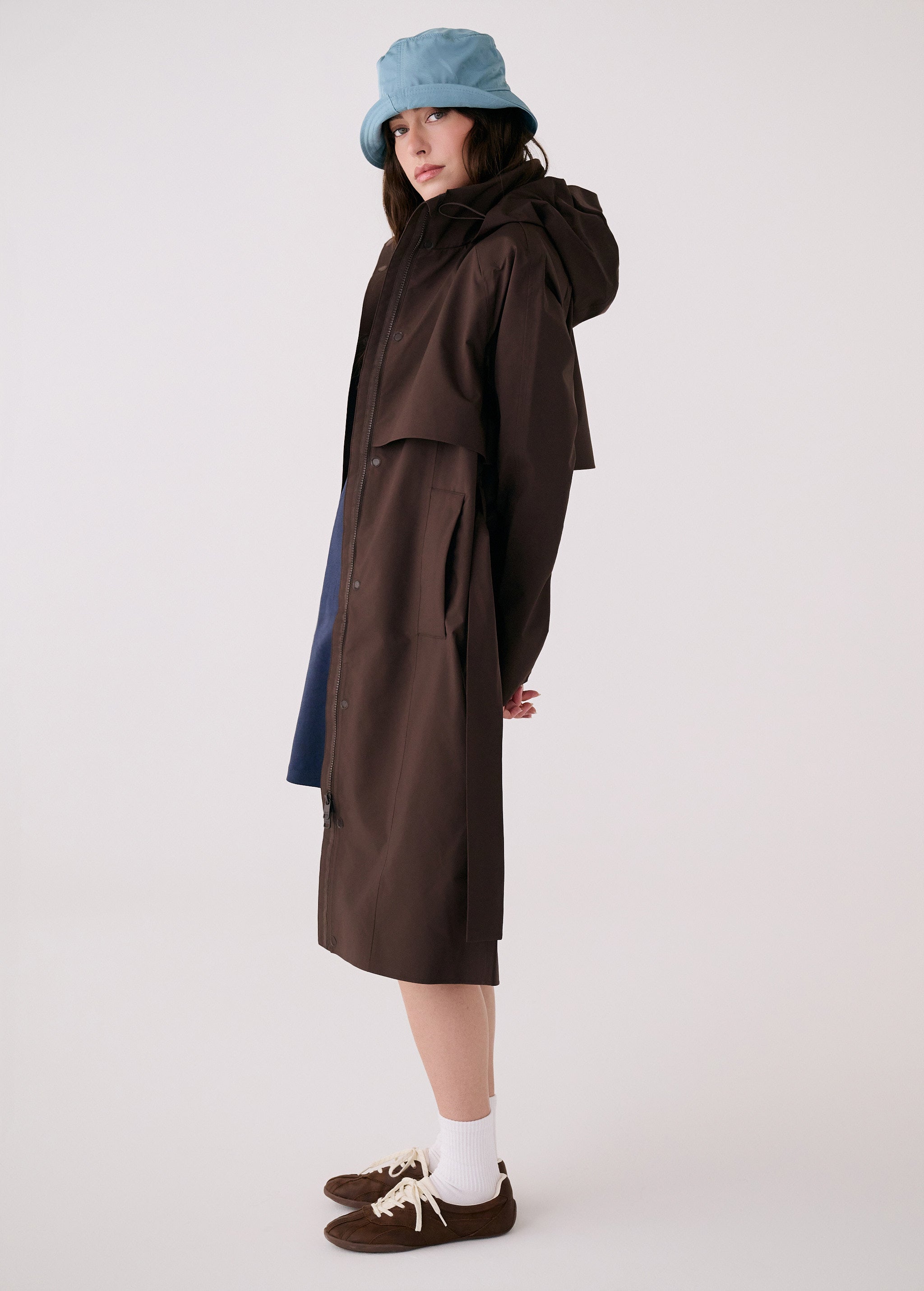 Lolë Alizé Trench Coat in Java dark brown — fit note: Cut with a relaxed fit for comfortable layering