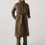 Lolë Alizé Trench Coat in Mocha olive brown — fit note: Cut with a relaxed fit for comfortable layering