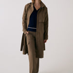 Lolë Alizé Trench Coat in Mocha olive brown — fit note: Cut with a relaxed fit for comfortable layering