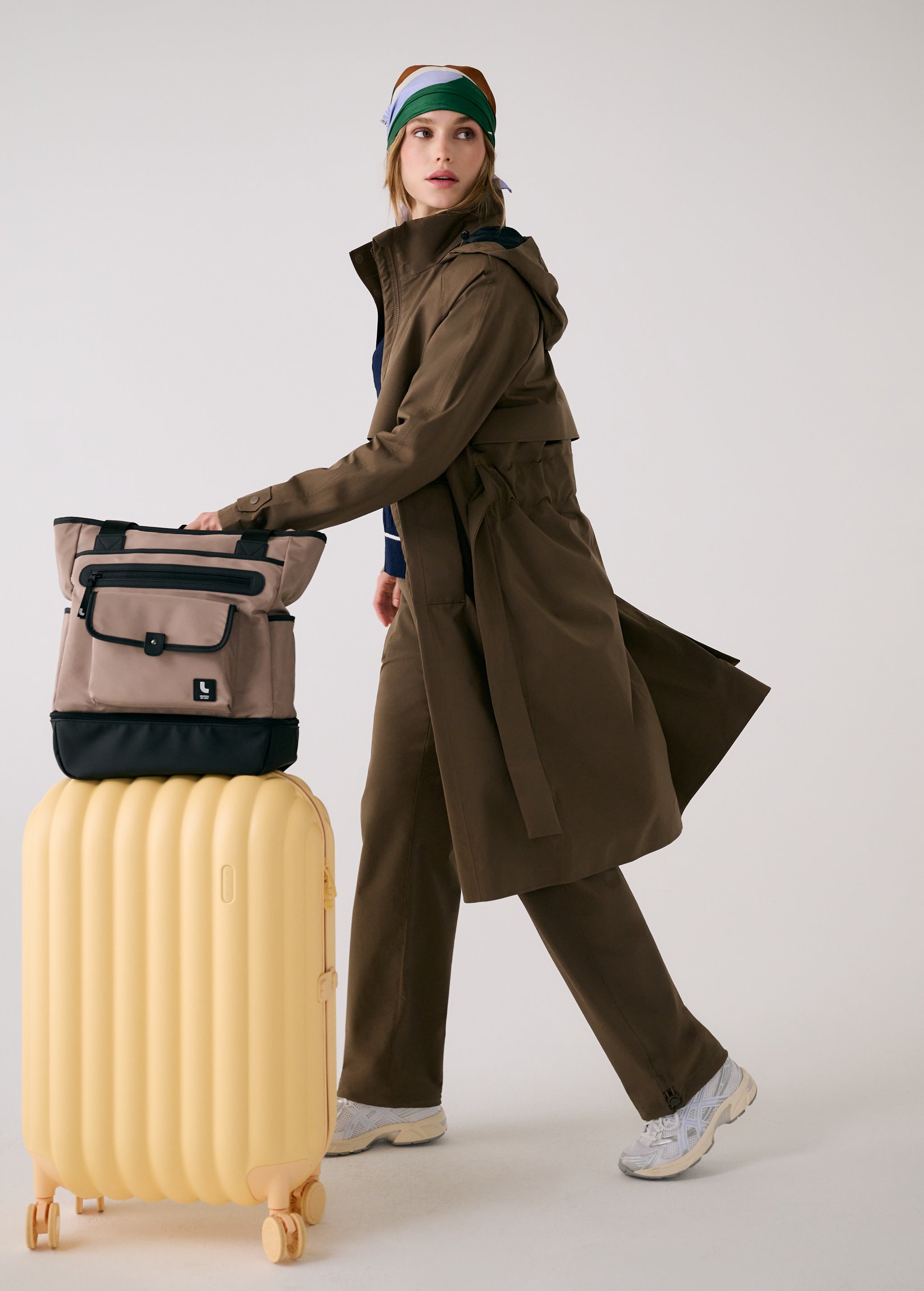 Lolë Alizé Trench Coat in Mocha olive brown — fit note: Cut with a relaxed fit for comfortable layering