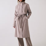 Lolë Alizé Trench Coat in Pebble taupe — fit note: Cut with a relaxed fit for comfortable layering
