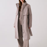 Lolë Alizé Trench Coat in Pebble taupe — fit note: Cut with a relaxed fit for comfortable layering