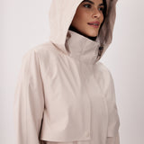 Lolë Alizé Short Trench Coat in Abalone pale greige — fit note: Cut with a relaxed fit for comfortable layering