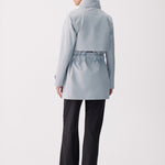 Lolë Alizé Short Trench Coat in Steel light grey — fit note: Cut with a relaxed fit for comfortable layering