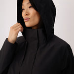 Lolë Alizé Short Trench Coat in black — fit note: Cut with a relaxed fit for comfortable layering
