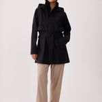 Lolë Alizé Short Trench Coat in black — fit note: Cut with a relaxed fit for comfortable layering