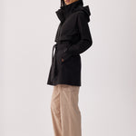 Lolë Alizé Short Trench Coat in black — fit note: Cut with a relaxed fit for comfortable layering