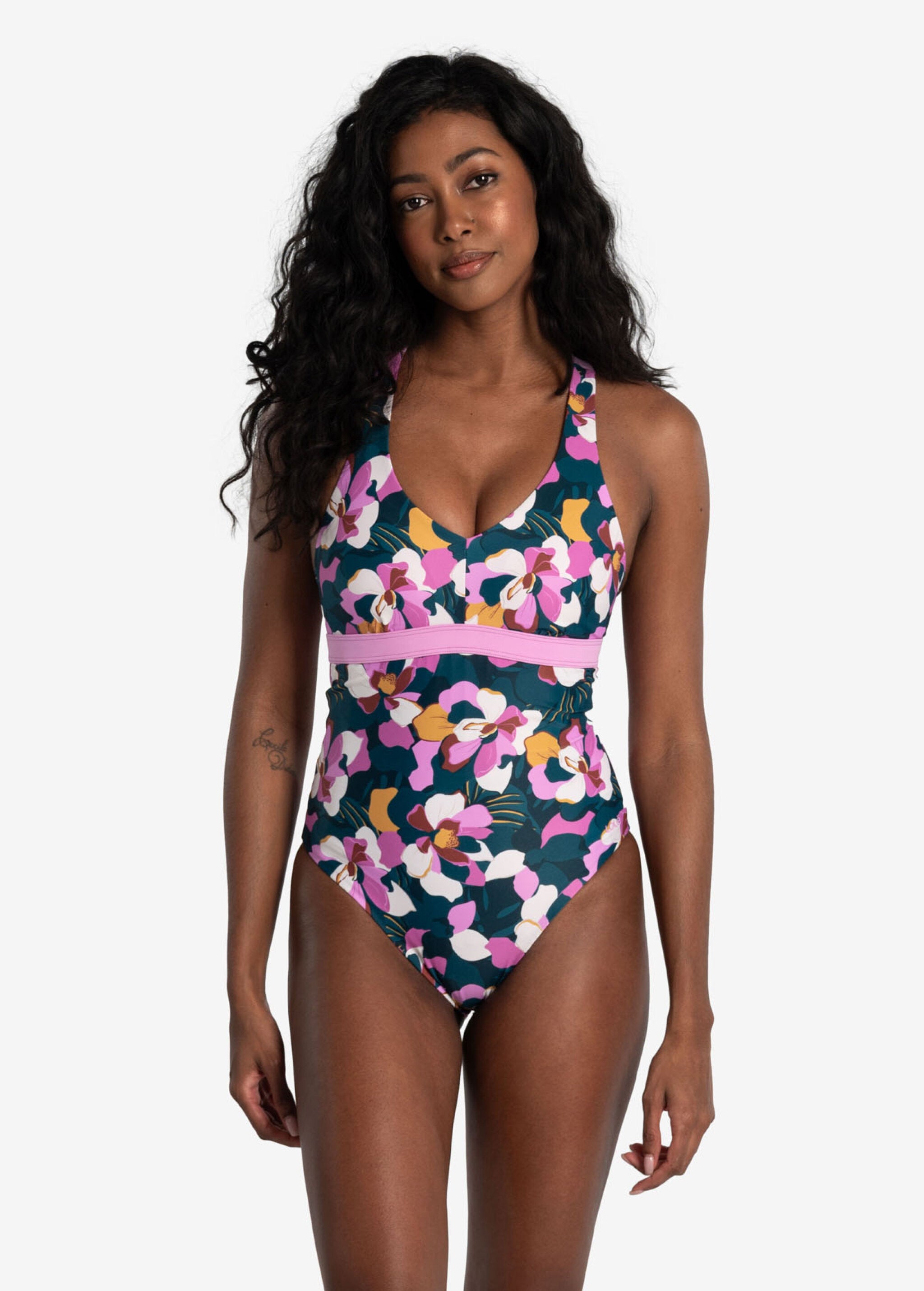 Lolë Playa One-Piece Swimsuit in navy floral print