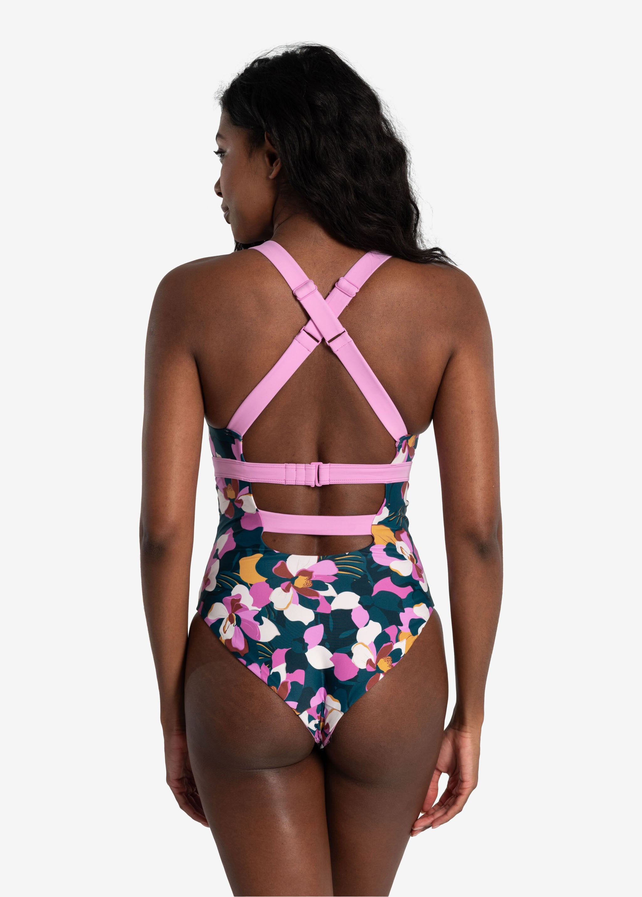 Lolë Playa One-Piece Swimsuit in navy floral print