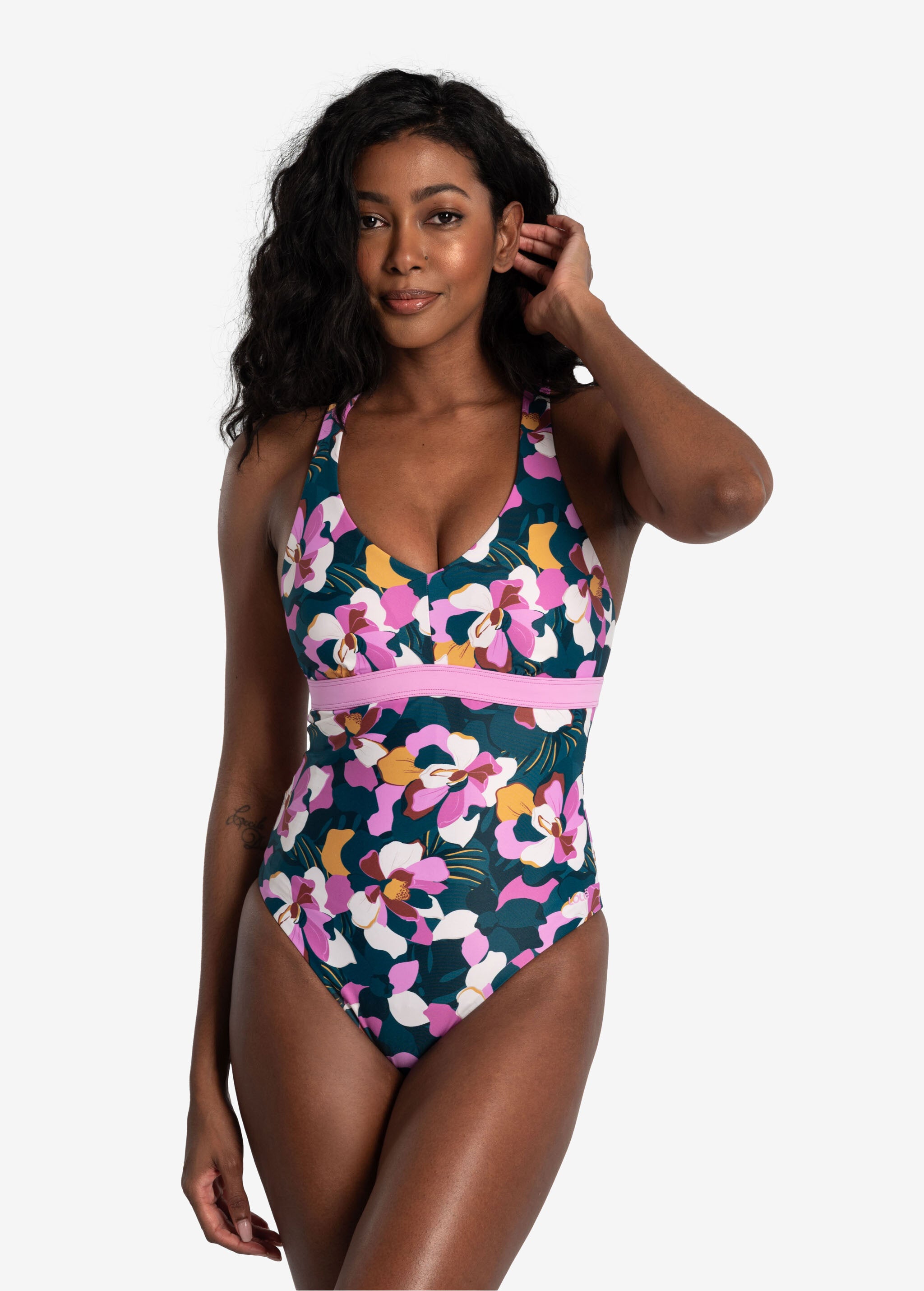 Lolë Playa One-Piece Swimsuit in navy floral print