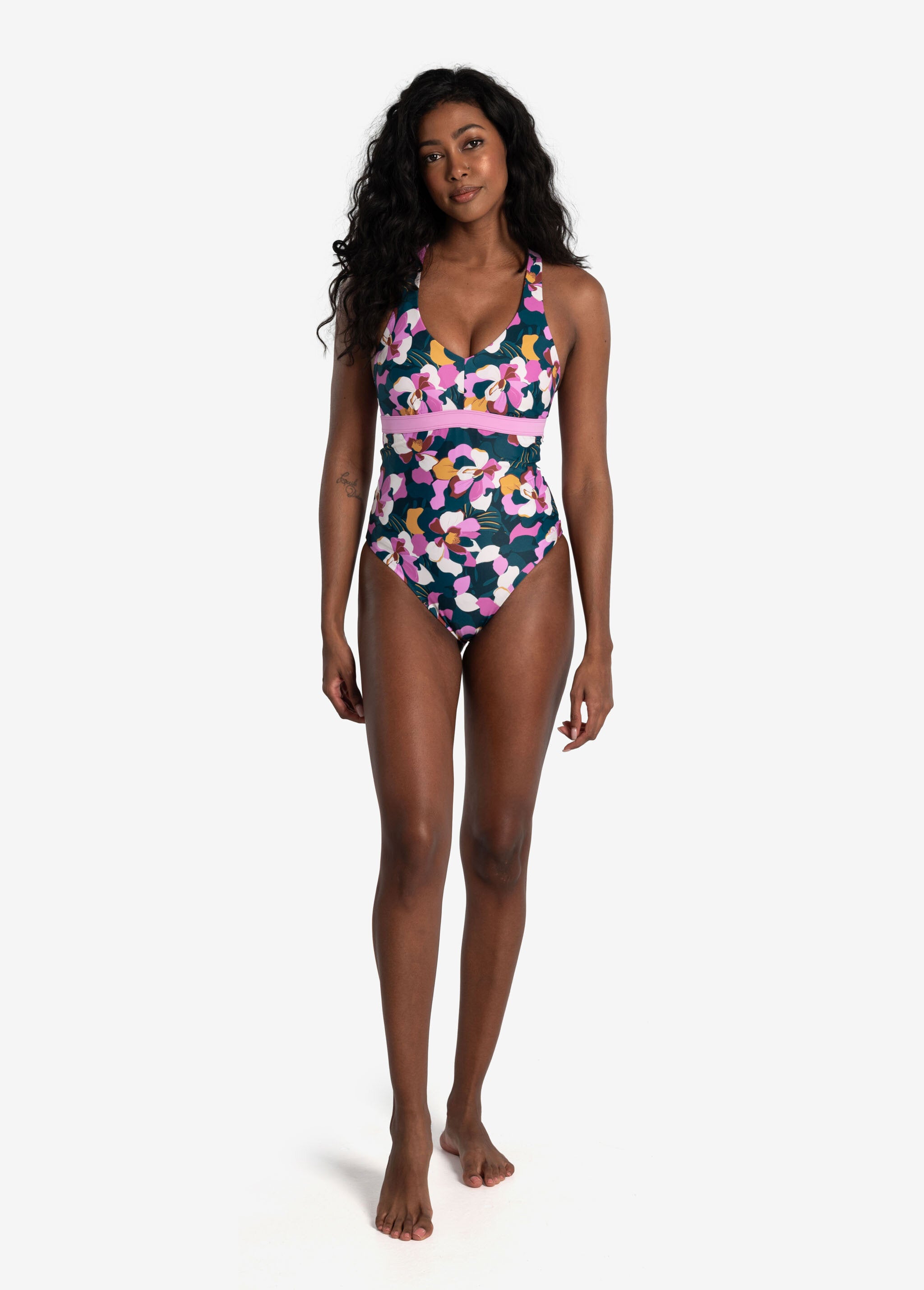 Lolë Playa One-Piece Swimsuit in navy floral print