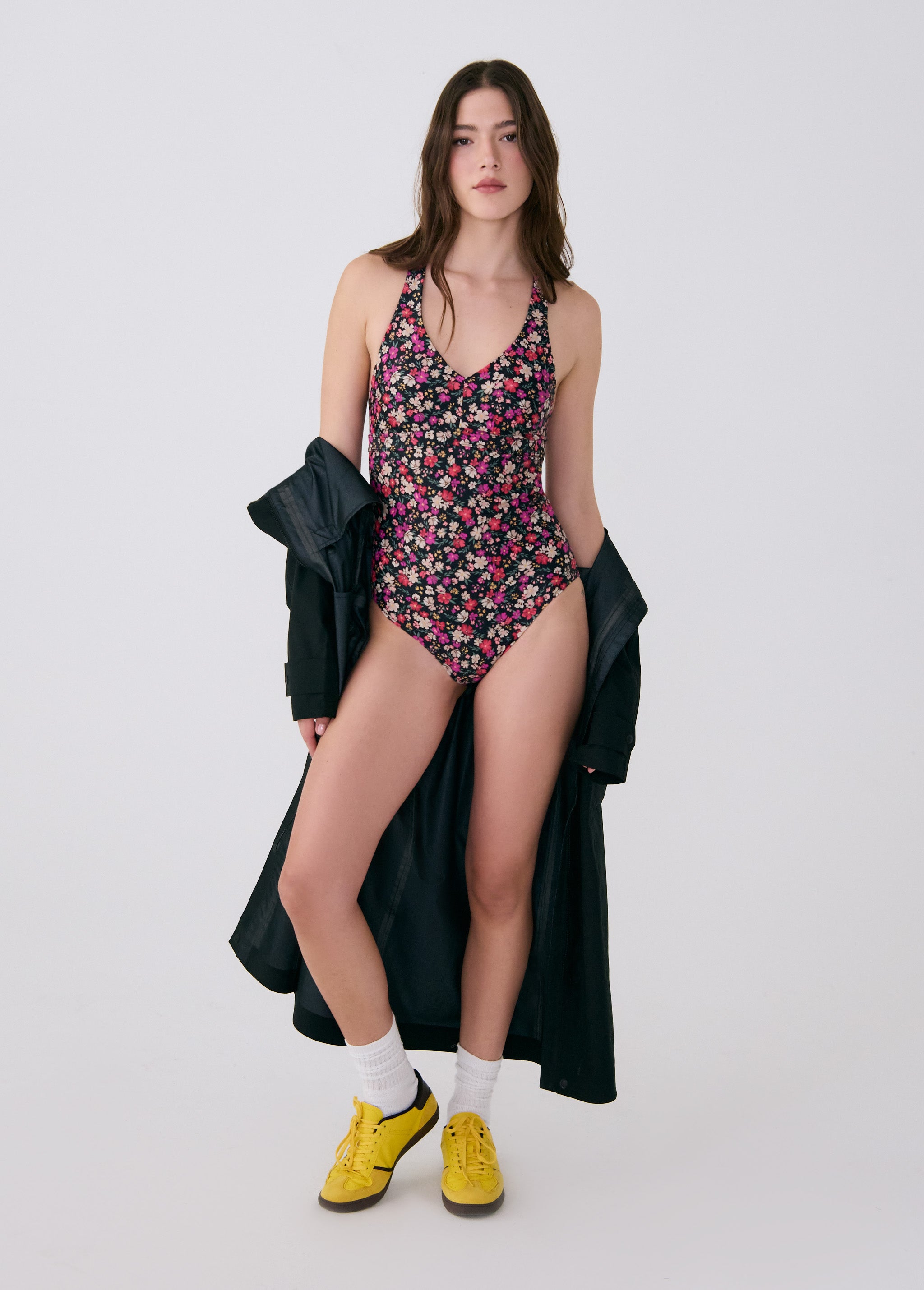 Lolë Playa One-Piece Swimsuit in black floral print