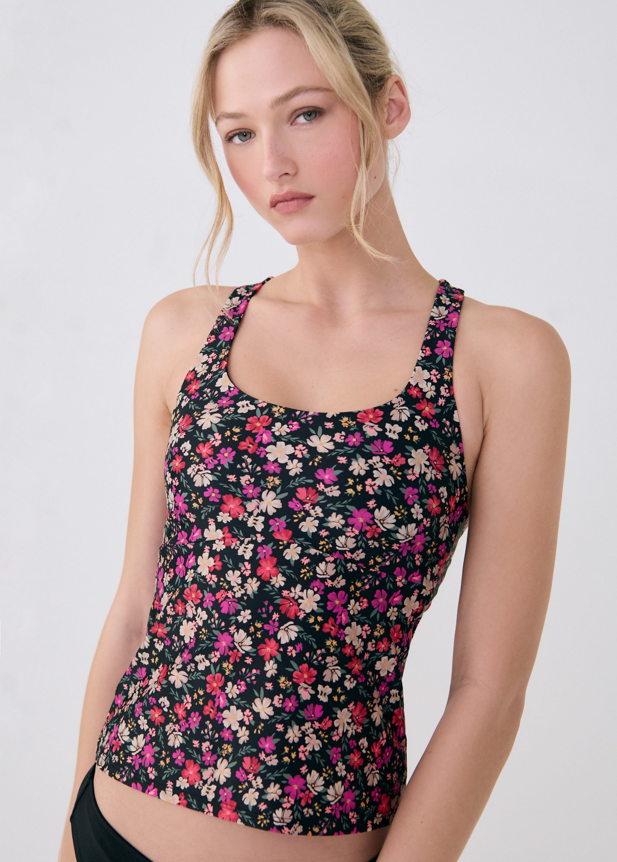 Lolë Playa Long Tankini in black floral print