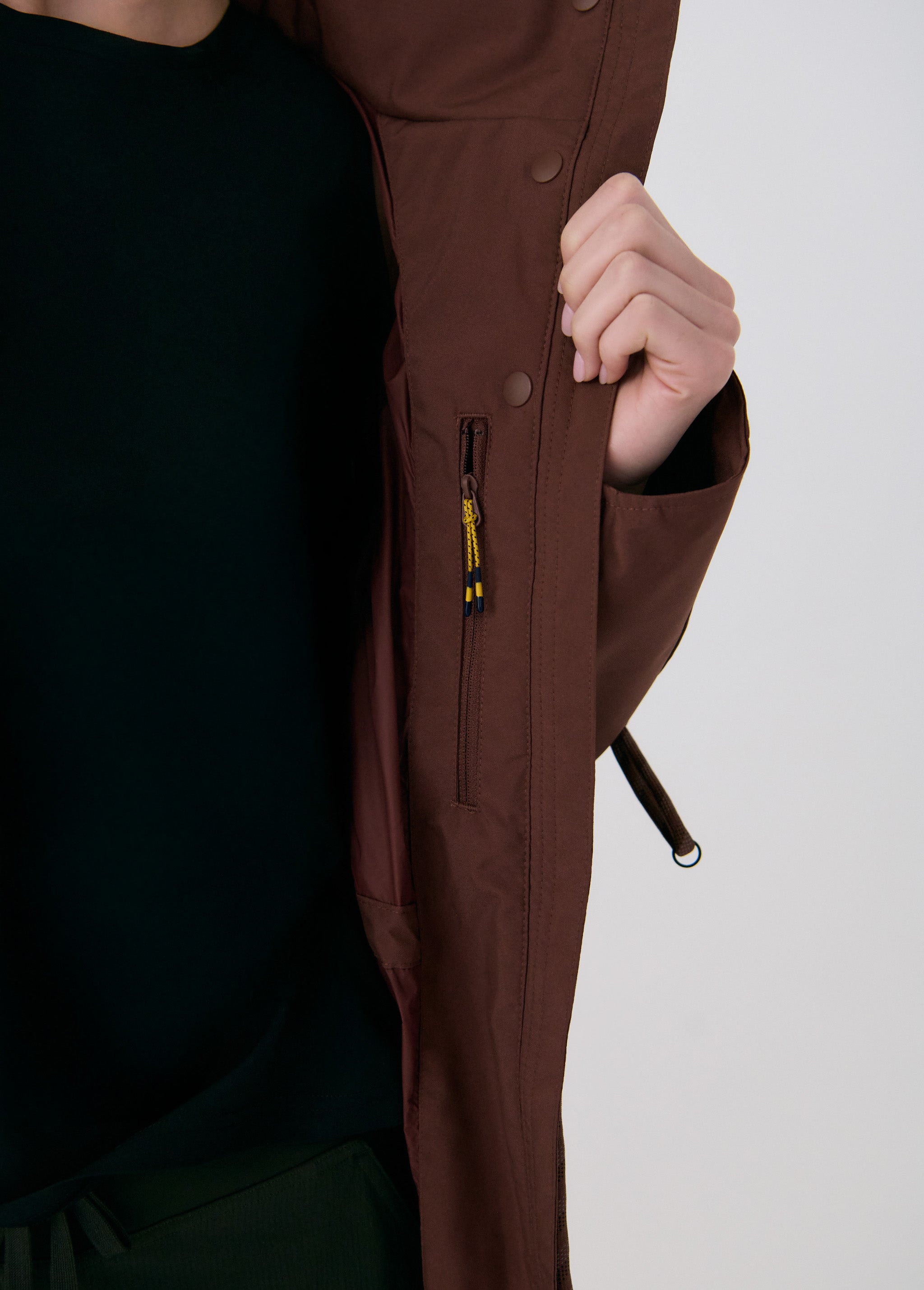 Lolë Piper Oversized Rain Jacket in Sienna brown — for a more streamlined fit, consider sizing down