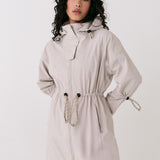 Lolë Piper Oversized Rain Jacket in Abalone pale greige — for a more streamlined fit, consider sizing down