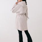 Lolë Piper Oversized Rain Jacket in Abalone pale greige — for a more streamlined fit, consider sizing down