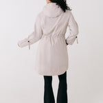Lolë Piper Oversized Rain Jacket in Abalone pale greige — for a more streamlined fit, consider sizing down
