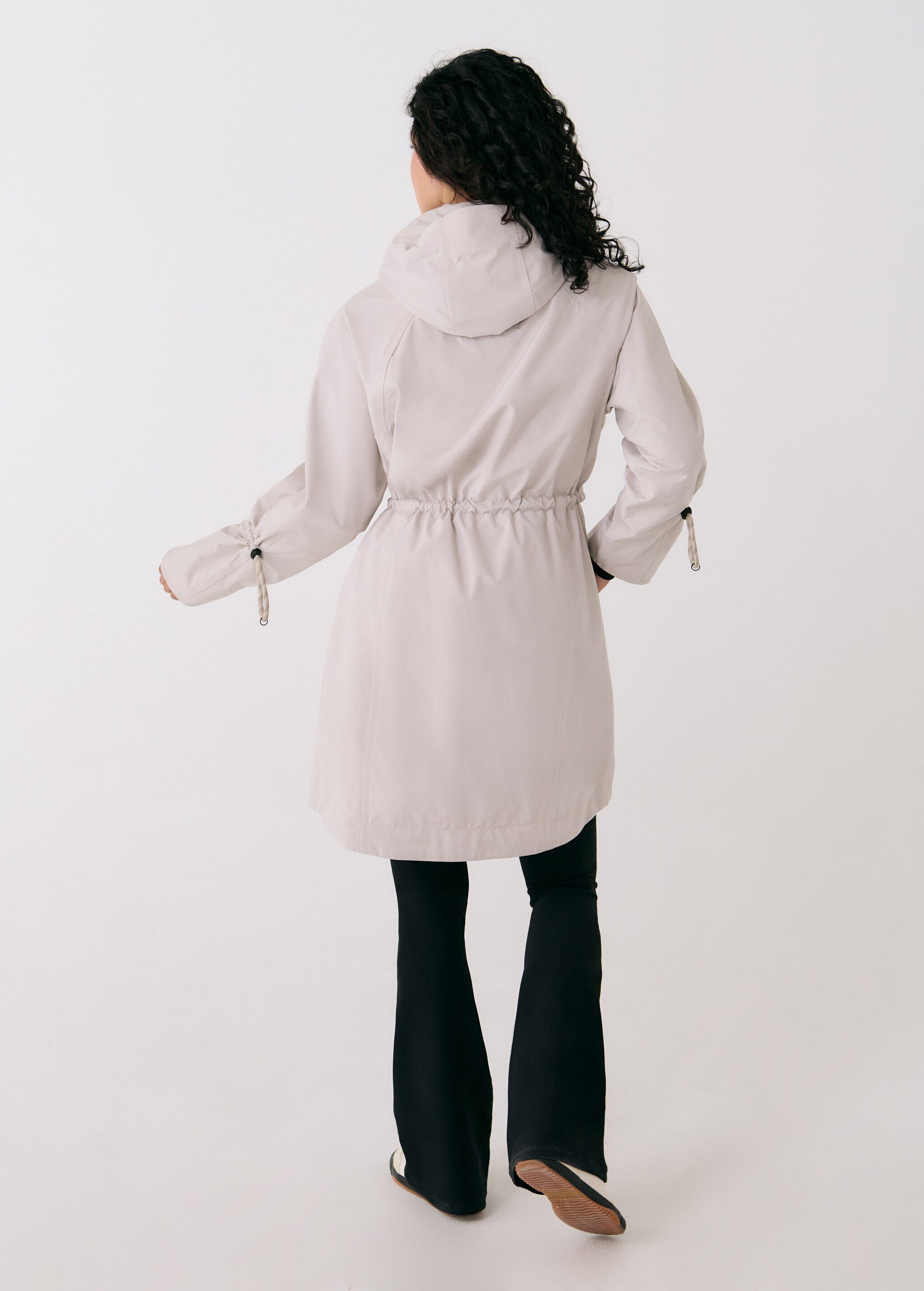 Lolë Piper Oversized Rain Jacket in Abalone pale greige — for a more streamlined fit, consider sizing down