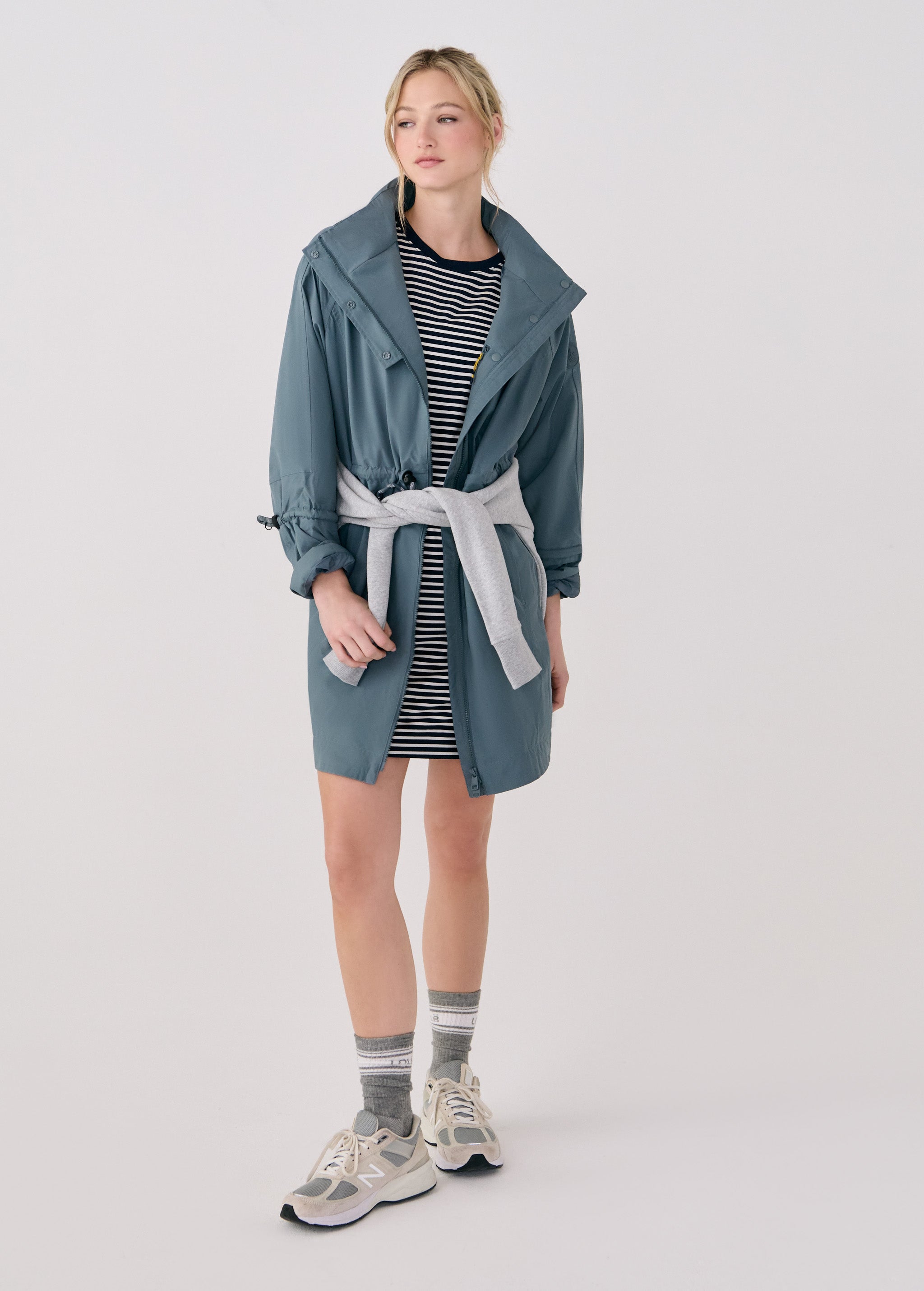 Lolë Piper Oversized Rain Jacket in Ash slate blue — for a more streamlined fit, consider sizing down
