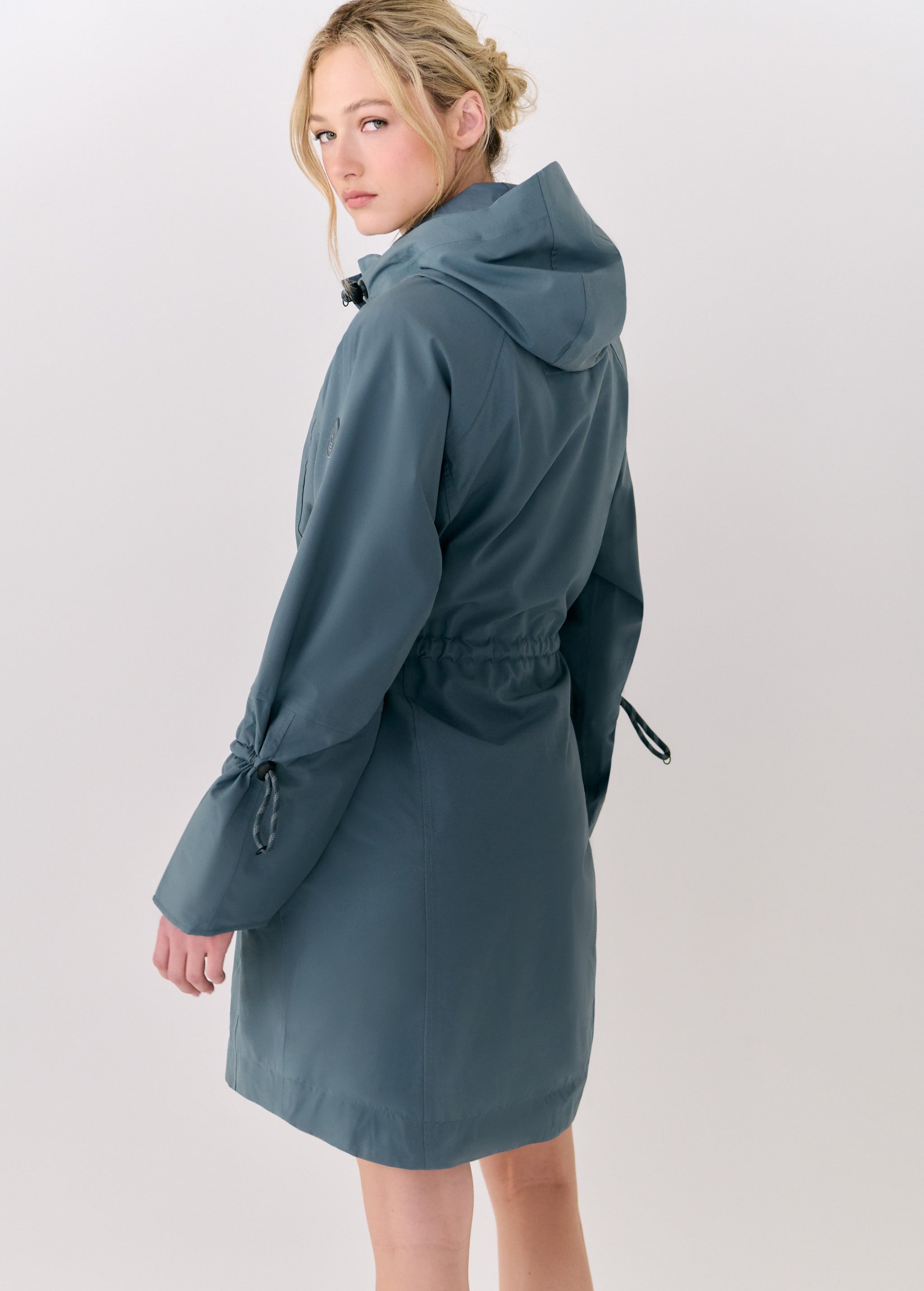 Lolë Piper Oversized Rain Jacket in Ash slate blue — for a more streamlined fit, consider sizing down