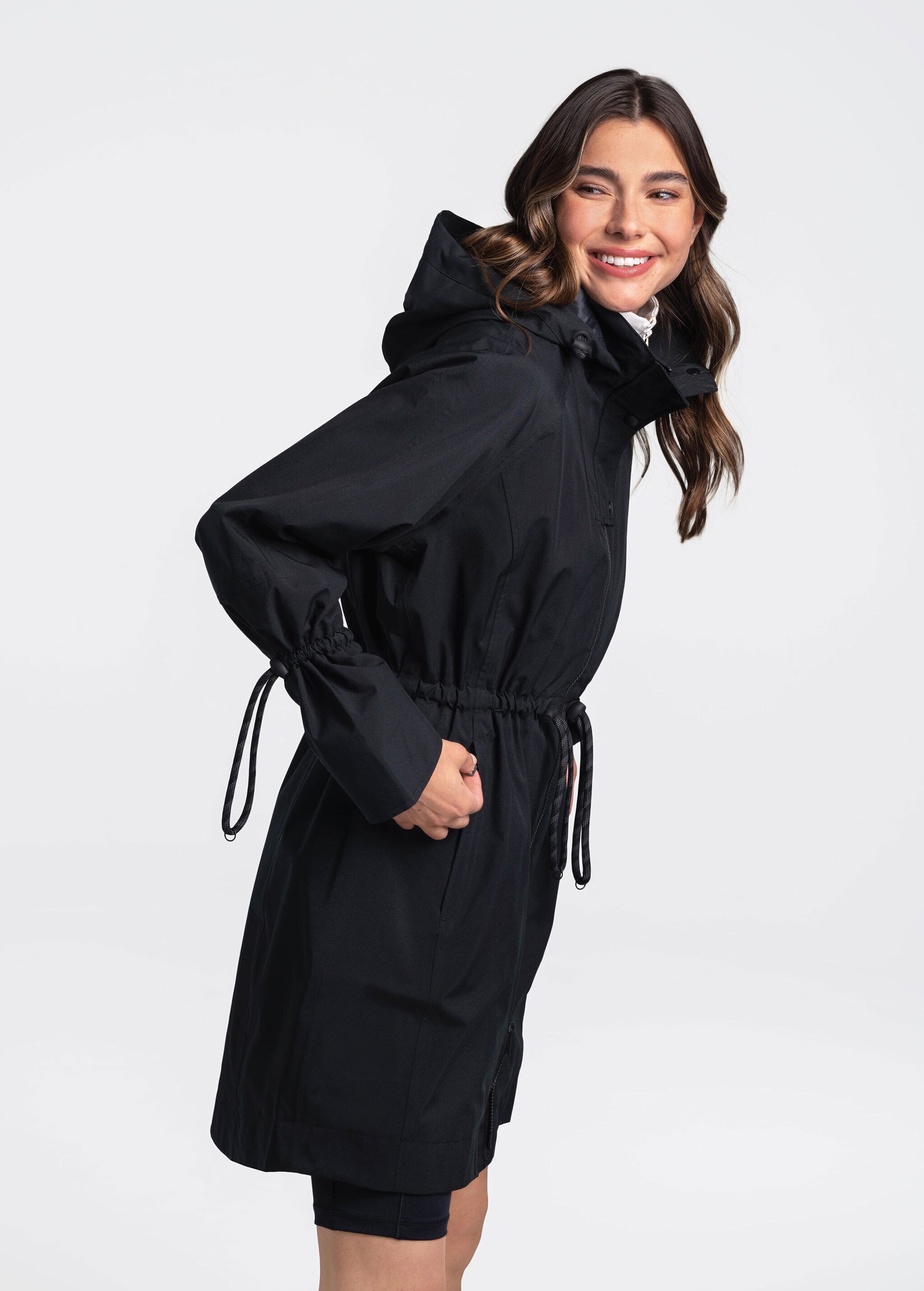 Lolë Piper Oversized Rain Jacket in black — for a more streamlined fit, consider sizing down