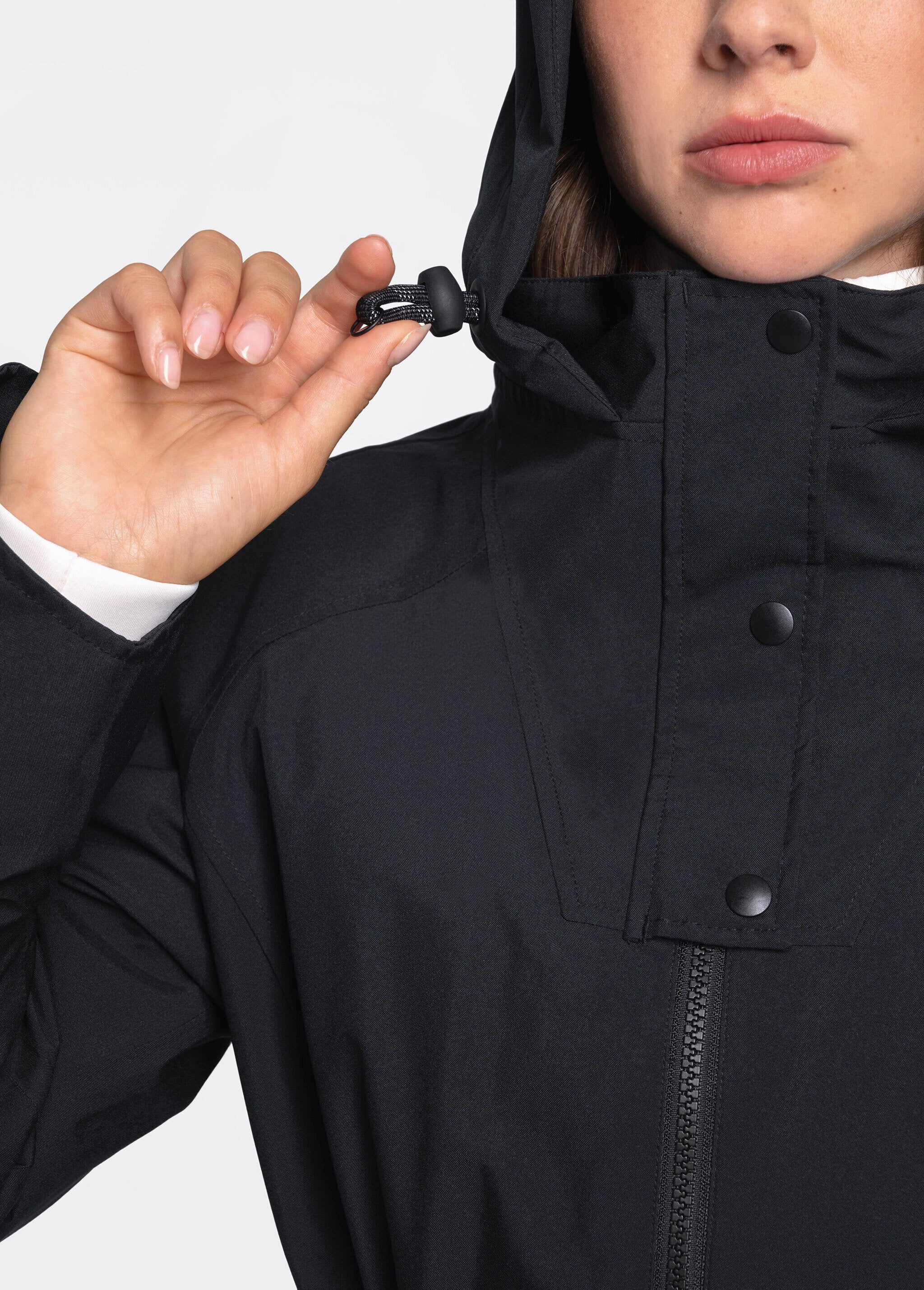 Lolë Piper Oversized Rain Jacket in black — for a more streamlined fit, consider sizing down