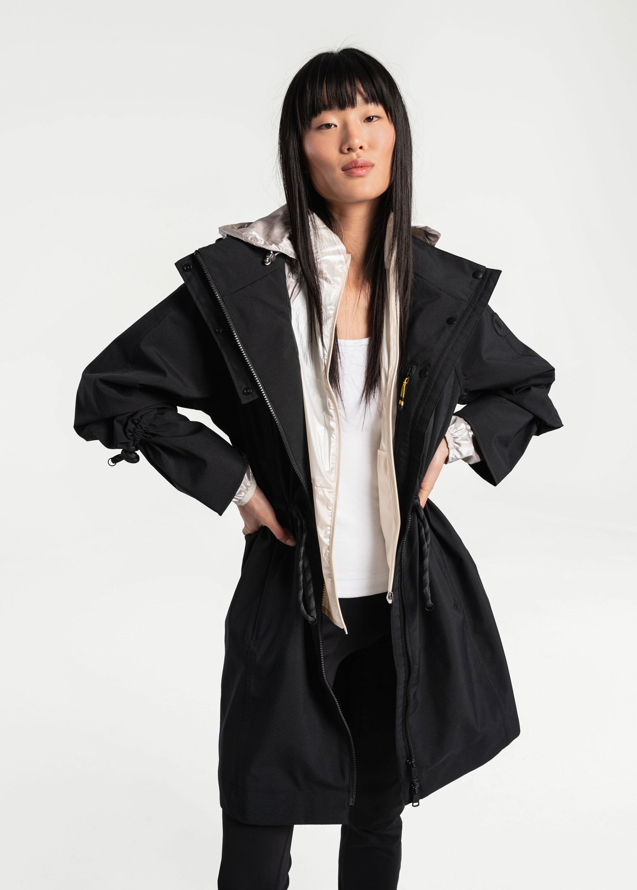 Lolë Piper Oversized Rain Jacket in black — for a more streamlined fit, consider sizing down