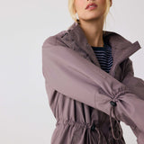 Lolë Piper Oversized Rain Jacket in Twilight mauve taupe — for a more streamlined fit, consider sizing down