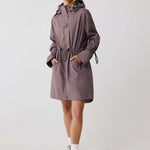 Lolë Piper Oversized Rain Jacket in Twilight mauve taupe — for a more streamlined fit, consider sizing down