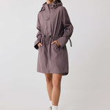 Lolë Piper Oversized Rain Jacket in Twilight mauve taupe — for a more streamlined fit, consider sizing down