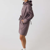 Lolë Piper Oversized Rain Jacket in Twilight mauve taupe — for a more streamlined fit, consider sizing down