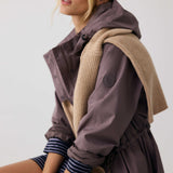 Lolë Piper Oversized Rain Jacket in Twilight mauve taupe — for a more streamlined fit, consider sizing down