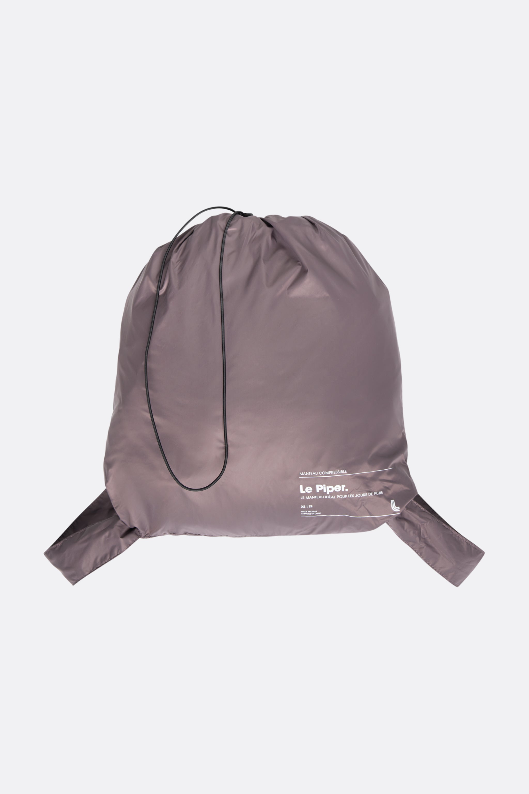 Lolë Piper Oversized Rain Jacket in Twilight mauve taupe — for a more streamlined fit, consider sizing down