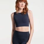 Lolë Step Up Bra in Outerspace navy — this high-support longline sports bra sets you in motion