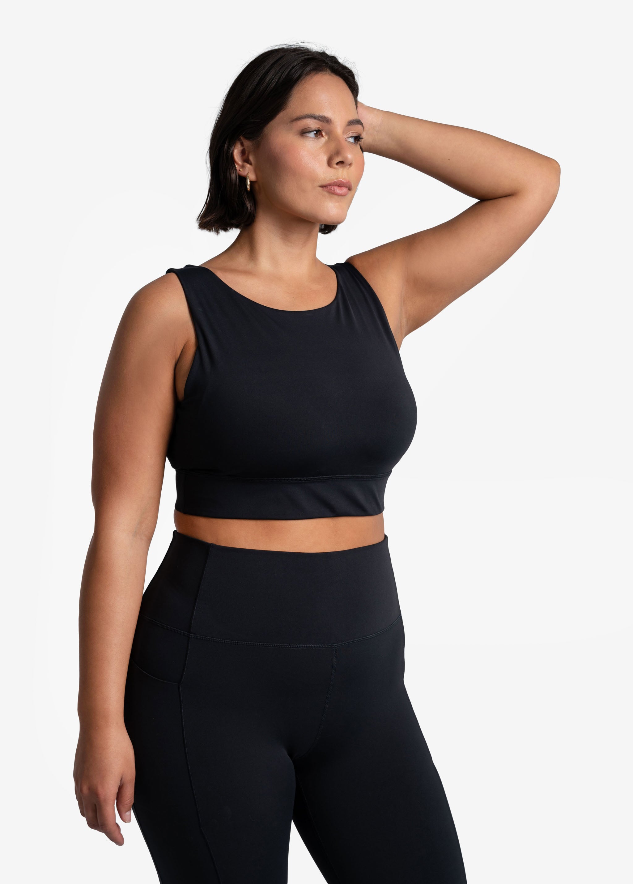 Lolë Step Up Bra in black — this high-support longline sports bra sets you in motion