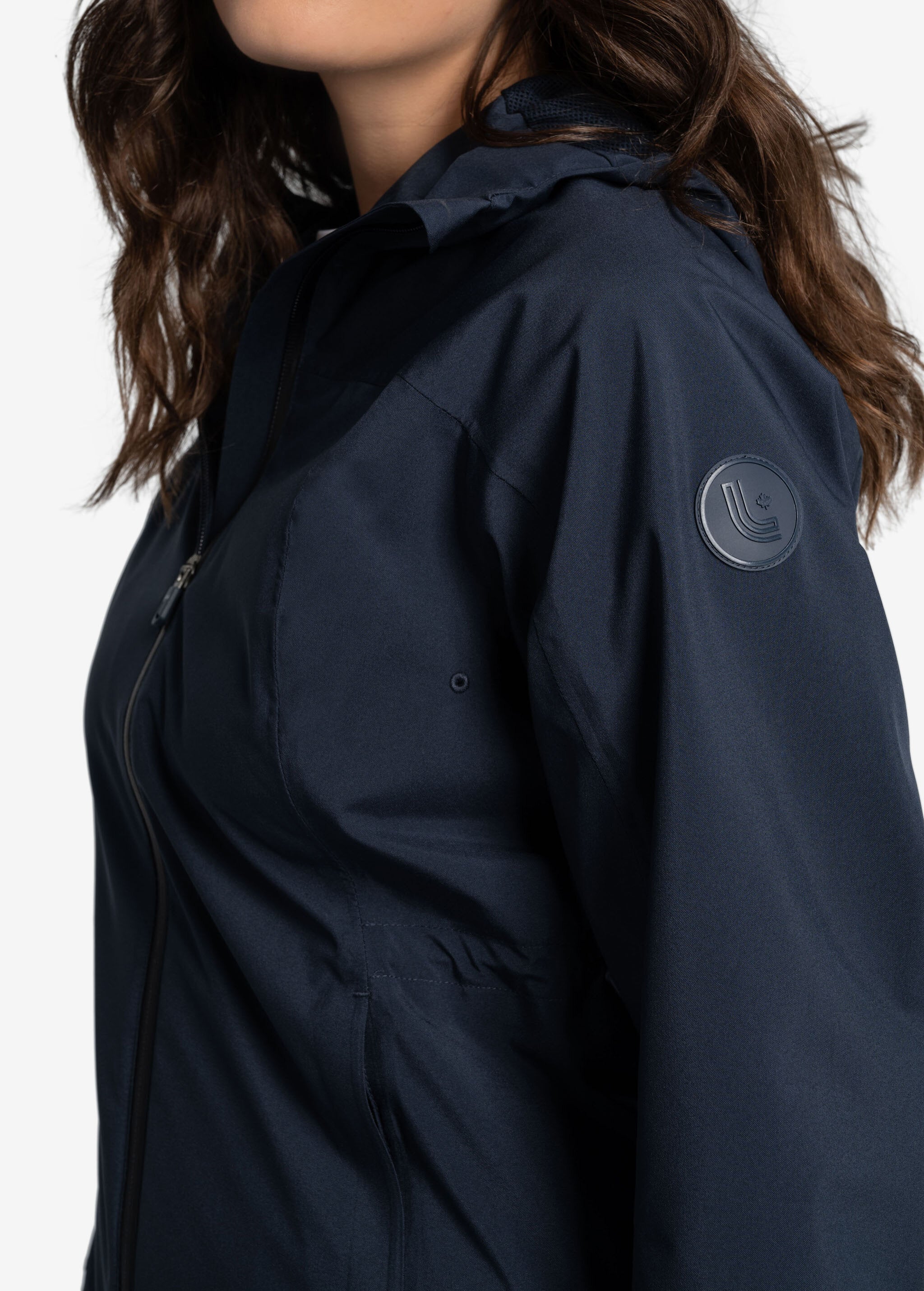 Lolë Element Long Rain Jacket in Outerspace navy — shake off wet weather with this longline rain jacket