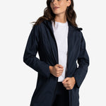 Lolë Element Long Rain Jacket in Outerspace navy — shake off wet weather with this longline rain jacket