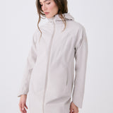 Lolë Element Long Rain Jacket in Abalone pale greige — shake off wet weather with this longline rain jacket