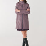 Lolë Element Long Rain Jacket in Twilight mauve taupe — shake off wet weather with this longline rain jacket