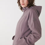 Lolë Element Long Rain Jacket in Twilight mauve taupe — shake off wet weather with this longline rain jacket